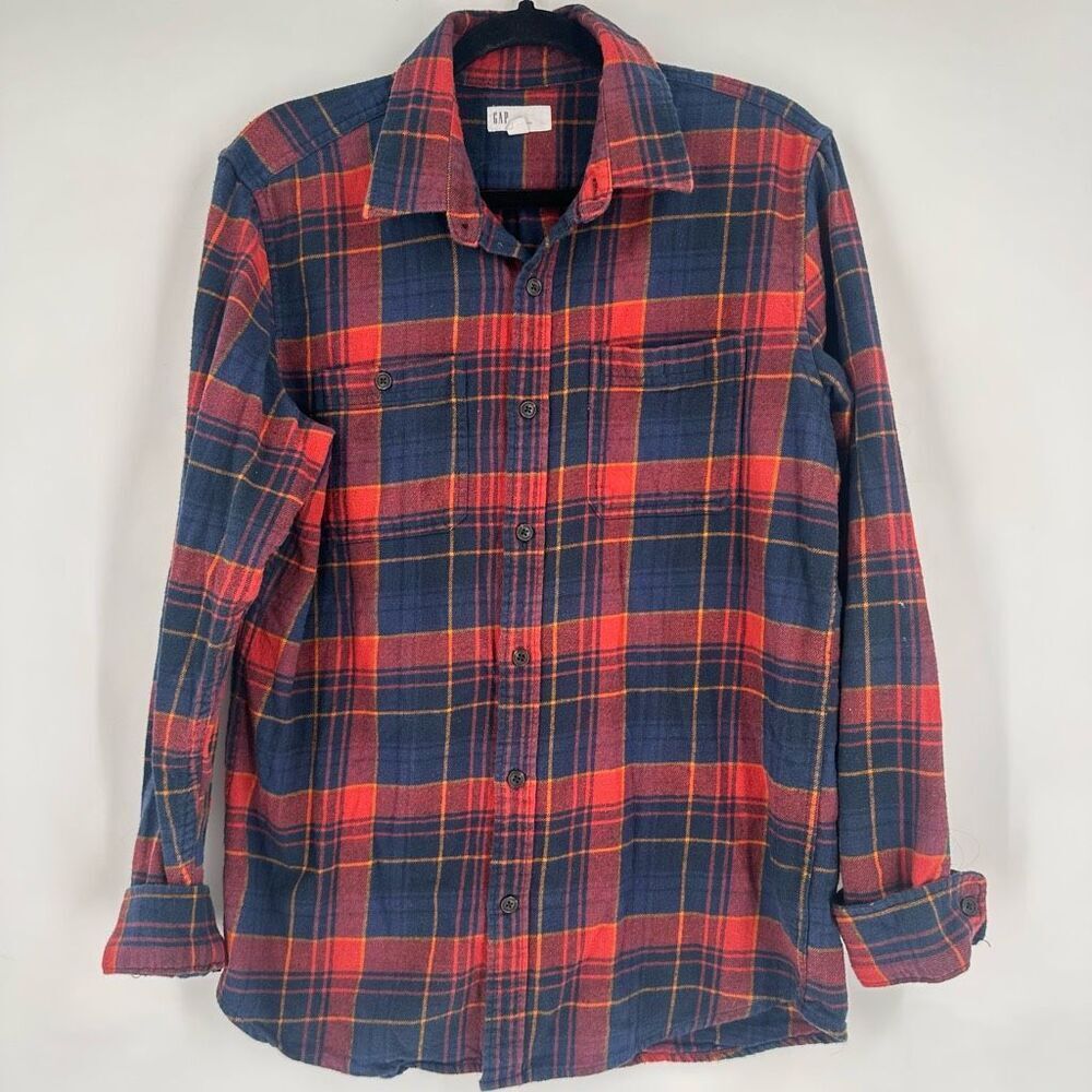 Gap Men’s LS flannel Chimney Plaid  Standard fit Button down shirt size medium‎